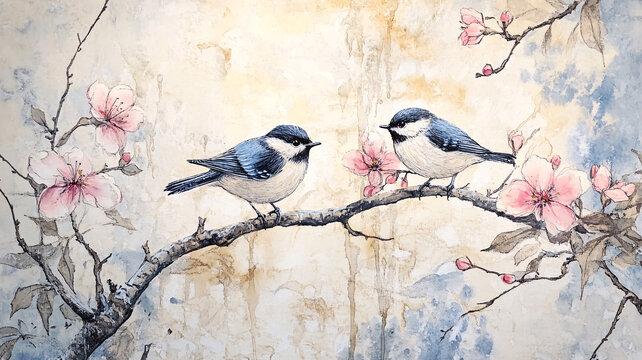 梅花花鳥(niǎo)背景墻藍(lán)鵲