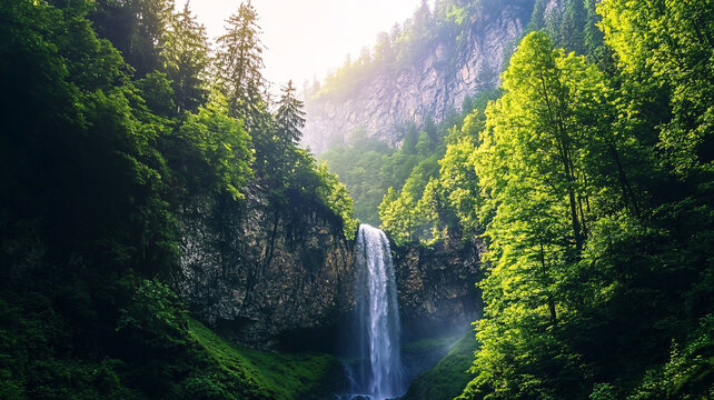 森林瀑布山水風光