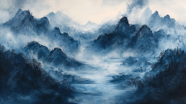 油畫(huà)水墨山水
