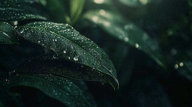 萬年青樹葉上雨珠