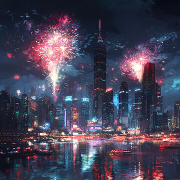 新年夜煙花城景
