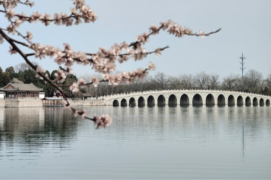 北京頤和園十七孔橋春色