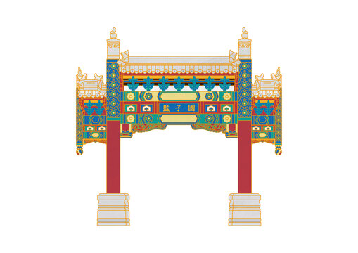 國子監(jiān)牌樓牌坊彩繪矢量素材