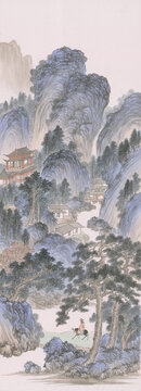 山水六條屏之騎驢探幽圖