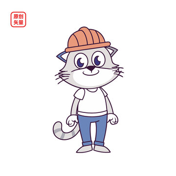 矢量插圖動物戴安全帽小貓