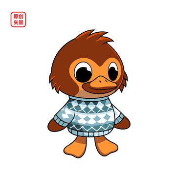 矢量插圖動物卡通穿毛衣小鴨子
