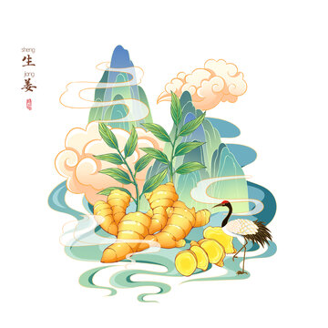 生姜國(guó)風(fēng)包裝插畫(huà)