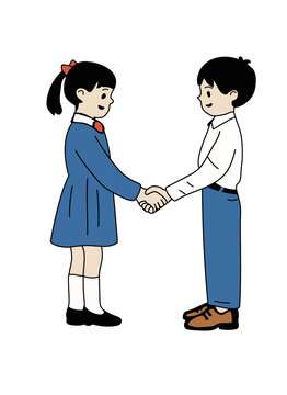 男孩女孩握手