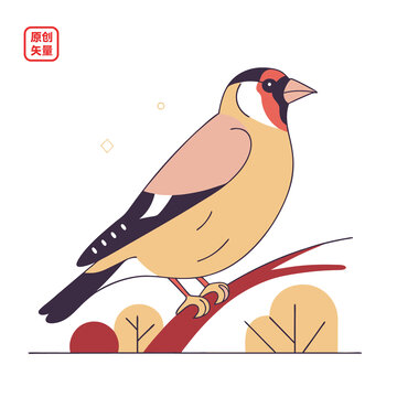 矢量插圖動物簡約枝頭小鳥