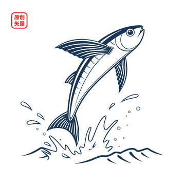 矢量插圖動物躍出水面飛魚