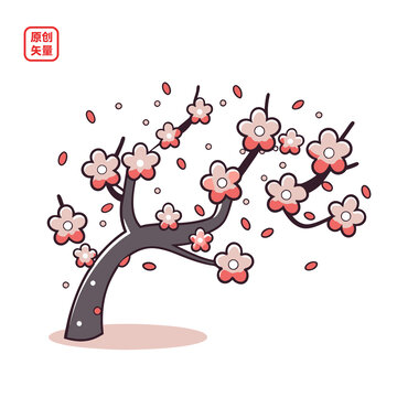 矢量插圖植物盛開櫻花樹