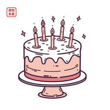 矢量插圖美食生日蛋糕