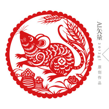圓形生肖鼠剪紙窗花
