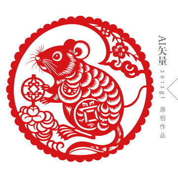 紅色矢量鼠年窗花
