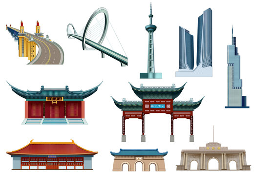 南京城市地標(biāo)建筑插畫合集