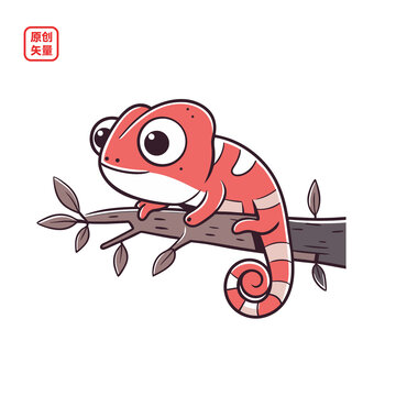 矢量插圖動物枝頭卡通變色龍