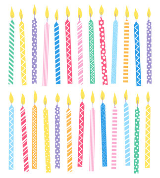 多種幾何紋理彩色生日蠟燭插畫(huà)