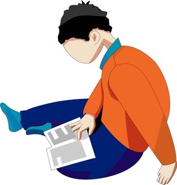 卡通小男孩躺著看書閱讀日扁平插畫愛學(xué)習(xí)