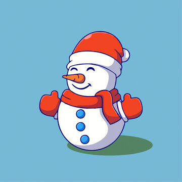 戴著紅帽子圍巾的胖雪人