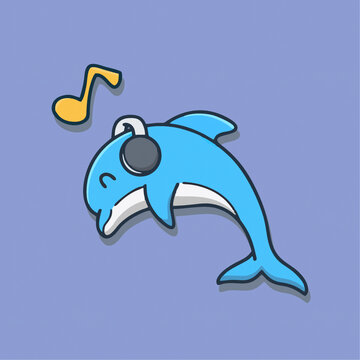 聽(tīng)歌的藍(lán)色海豚模樣俏皮