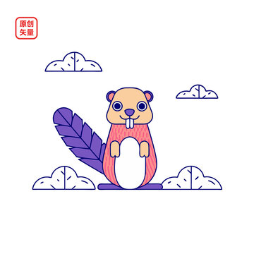 矢量插圖動物簡約扁平化海貍