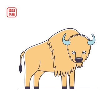 矢量插圖動物卡通美洲野牛