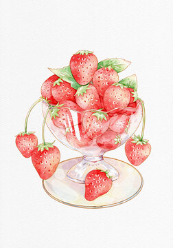水彩草莓插畫