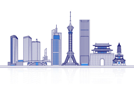 中國城市石家莊天際線矢量地標(biāo)建筑插畫