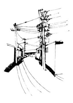 北京胡同建筑手繪老街線(xiàn)稿鋼筆畫(huà)