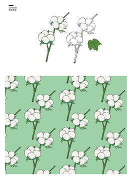 矢量棉花圖案無縫連續(xù)