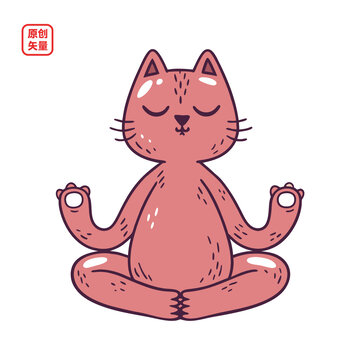 矢量插圖動(dòng)物簡(jiǎn)約打坐小貓