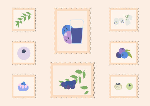 藍莓郵票矢量插畫