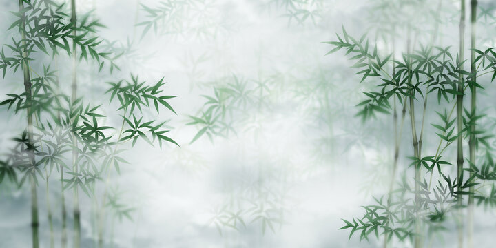 新中式抽象瀑布竹韻背景墻裝飾畫