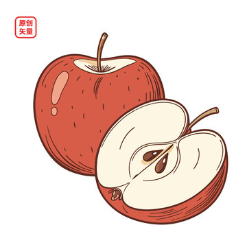 矢量插圖水果簡約美味蘋果