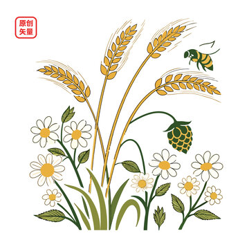 矢量插圖植物小麥糧食啤酒花