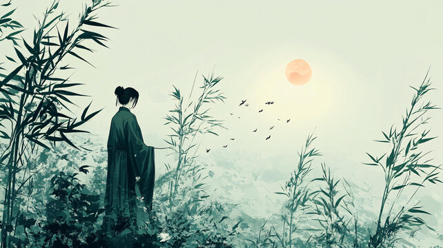古風人像水墨山水