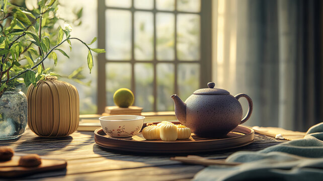 陽光下的茶具