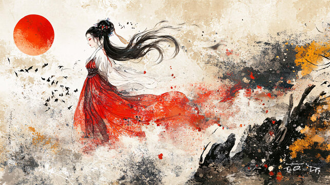 紅衣少女設(shè)計(jì)古風(fēng)