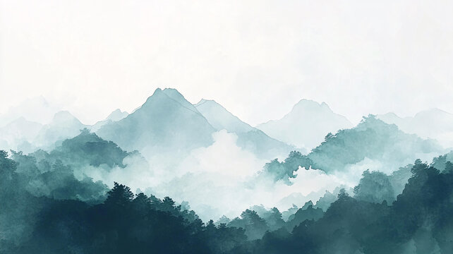 藍(lán)調(diào)水墨群山