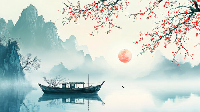 新中式禪意山水船
