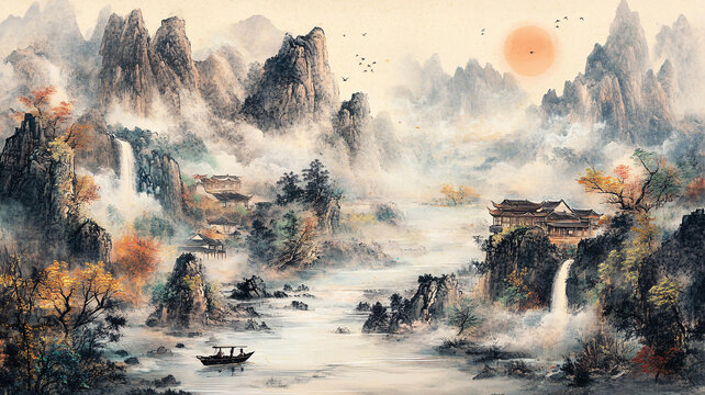 山水畫秋景