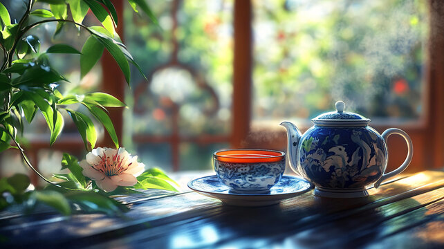 陽光下的茶具
