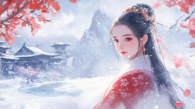 紅衣少女設(shè)計古風(fēng)