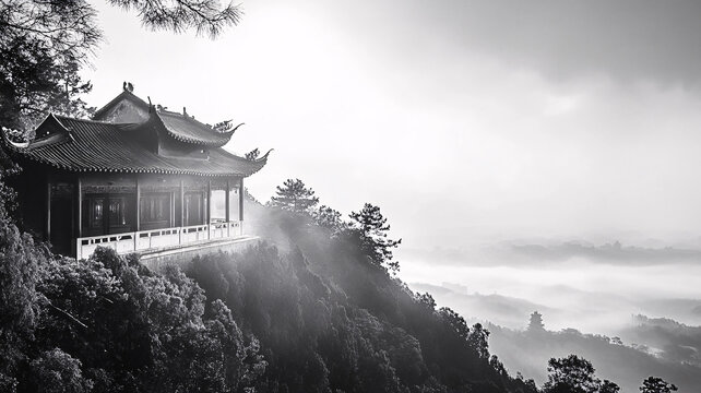 晨霧中的古亭