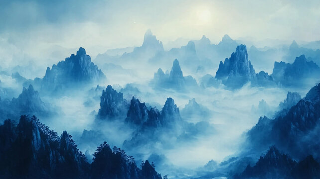 霧漫群峰圖片素材下載