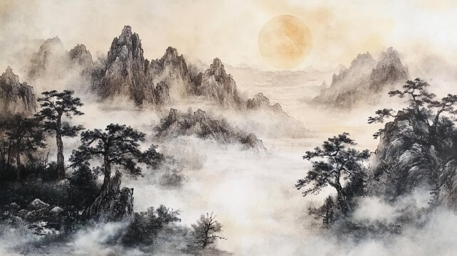 日出山水畫(huà)