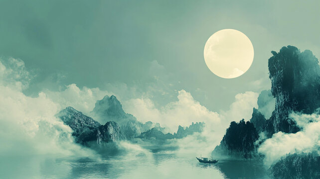 中秋山河背景