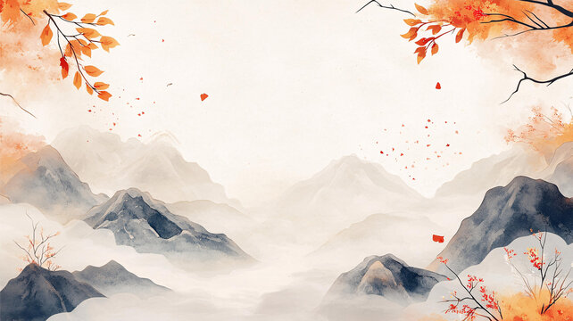 紅葉古風(fēng)山水畫