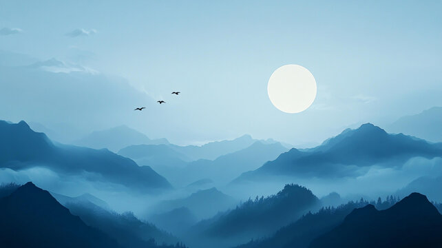 藍(lán)調(diào)遠(yuǎn)山背景