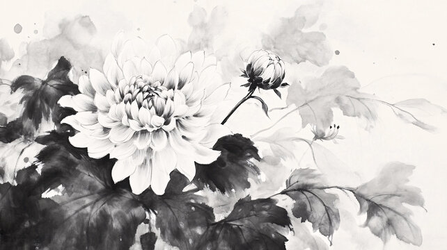 秋菊水墨
